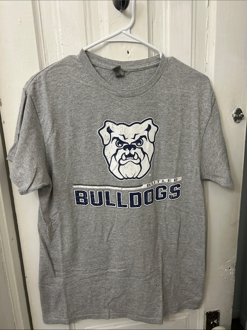 Gildan Gray T-Shirt with Navy and White Bulldog Graphic